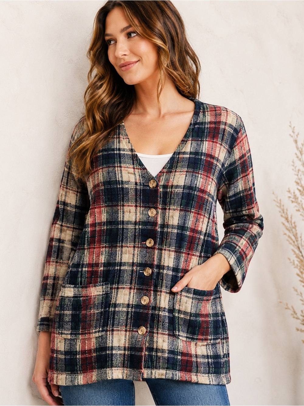 Vintage Plaid Coatigan Womens XL Button Front Cardigan Jacket Cozy Layer